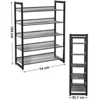 SONGMICS Cipőtartó polc 5 szintes fém háló polcokkal, fekete 74x30x104cm – 3. kép