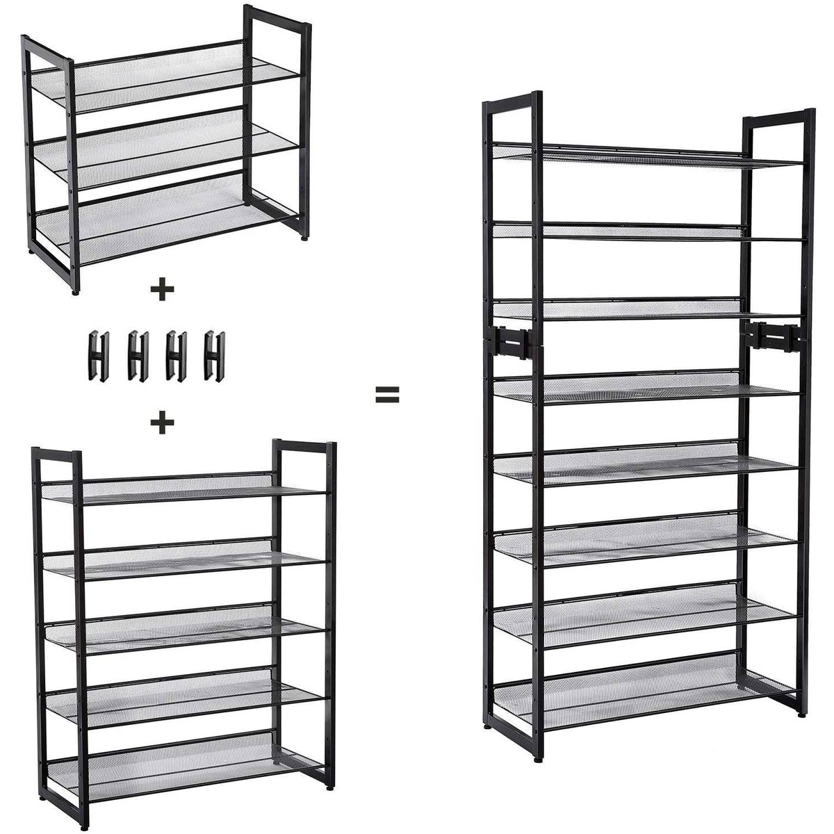 SONGMICS Cipőtartó polc 5 szintes fém háló polcokkal, fekete 74x30x104cm – 4. kép