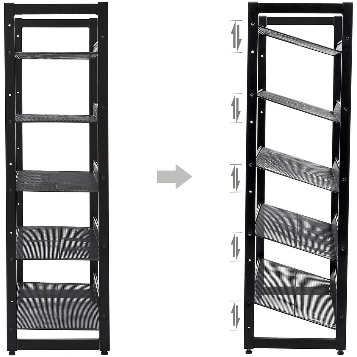 SONGMICS Cipőtartó polc 5 szintes fém háló polcokkal, fekete 74x30x104cm – 5. kép