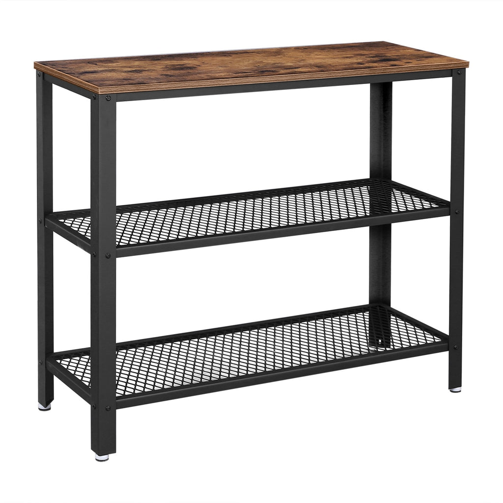 VASAGLE Konzolasztal 2 fém hálós polcccal, rusztikus barna 101x35x80cm – 2. kép