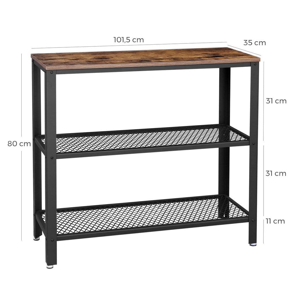 VASAGLE Konzolasztal 2 fém hálós polcccal, rusztikus barna 101x35x80cm – 3. kép