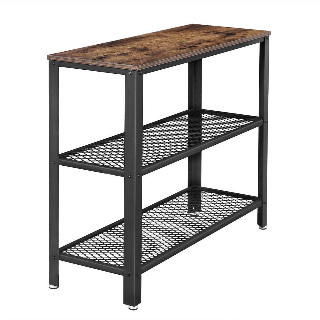 VASAGLE Konzolasztal 2 fém hálós polcccal, rusztikus barna 101x35x80cm – 4. kép