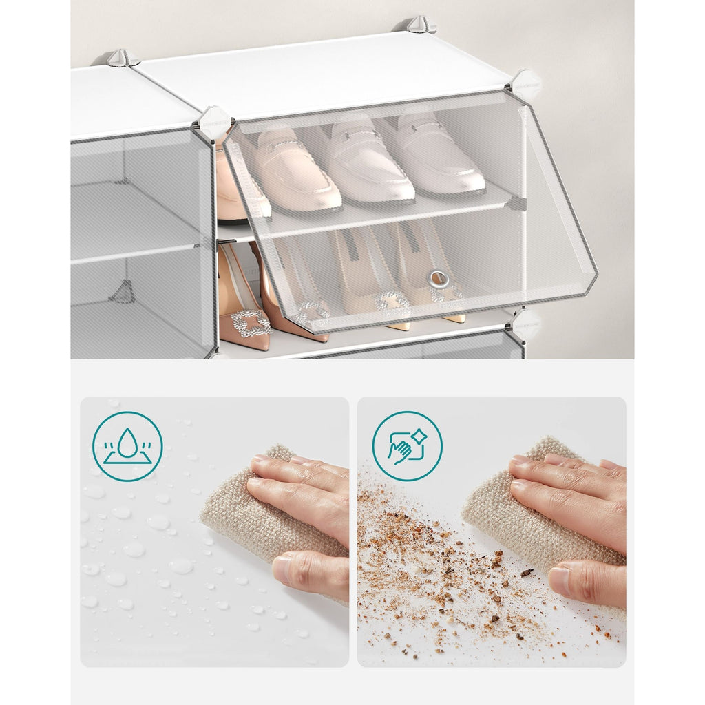 SONGMICS Cipőtartó, 8 rekeszes, ajtókkal, 32 pár cipőhöz, acélkeret, műanyag panel, fehér – 4. kép
