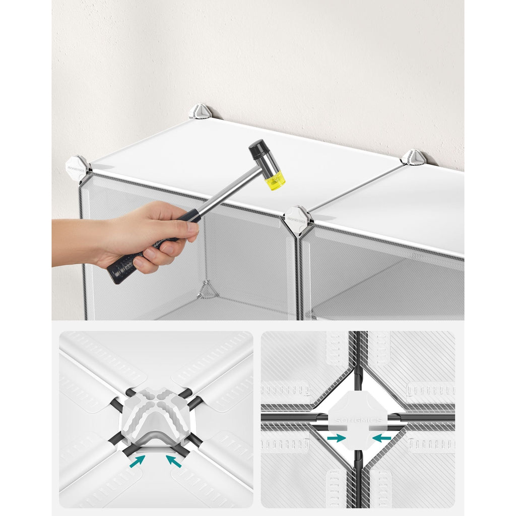 SONGMICS Cipőtartó, 8 rekeszes, ajtókkal, 32 pár cipőhöz, acélkeret, műanyag panel, fehér – 5. kép
