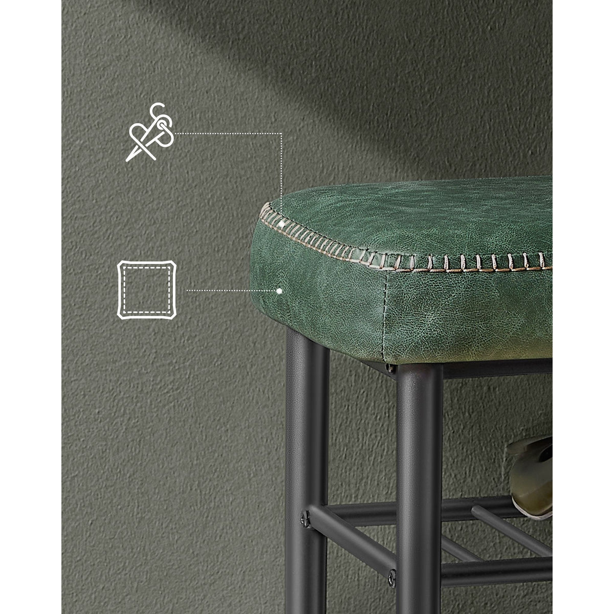 VASAGLE ECHO cipőpad 2 szintes, műbőr borítás, erdőzöld, 30 x 80 x 50 cm – 5. kép