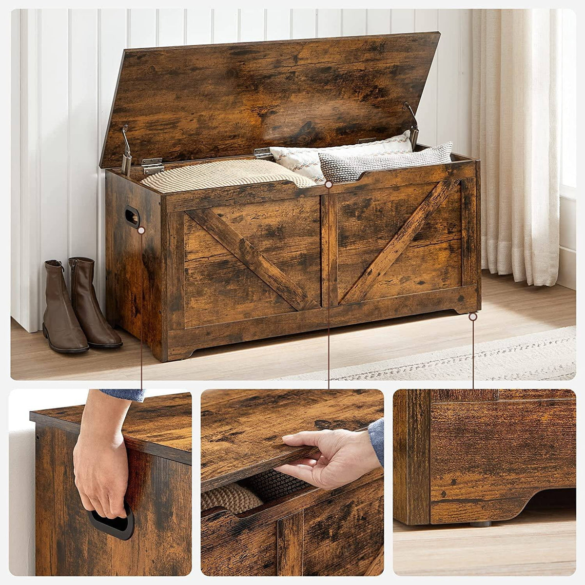 VASAGLE Tároló láda, rusztikus barna 100x40x46cm – 9. kép
