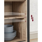 VASAGLE Komód elhúzható ajtókkal és nyitott polcokkal, homokbarna 100x33x80cm – 4. kép