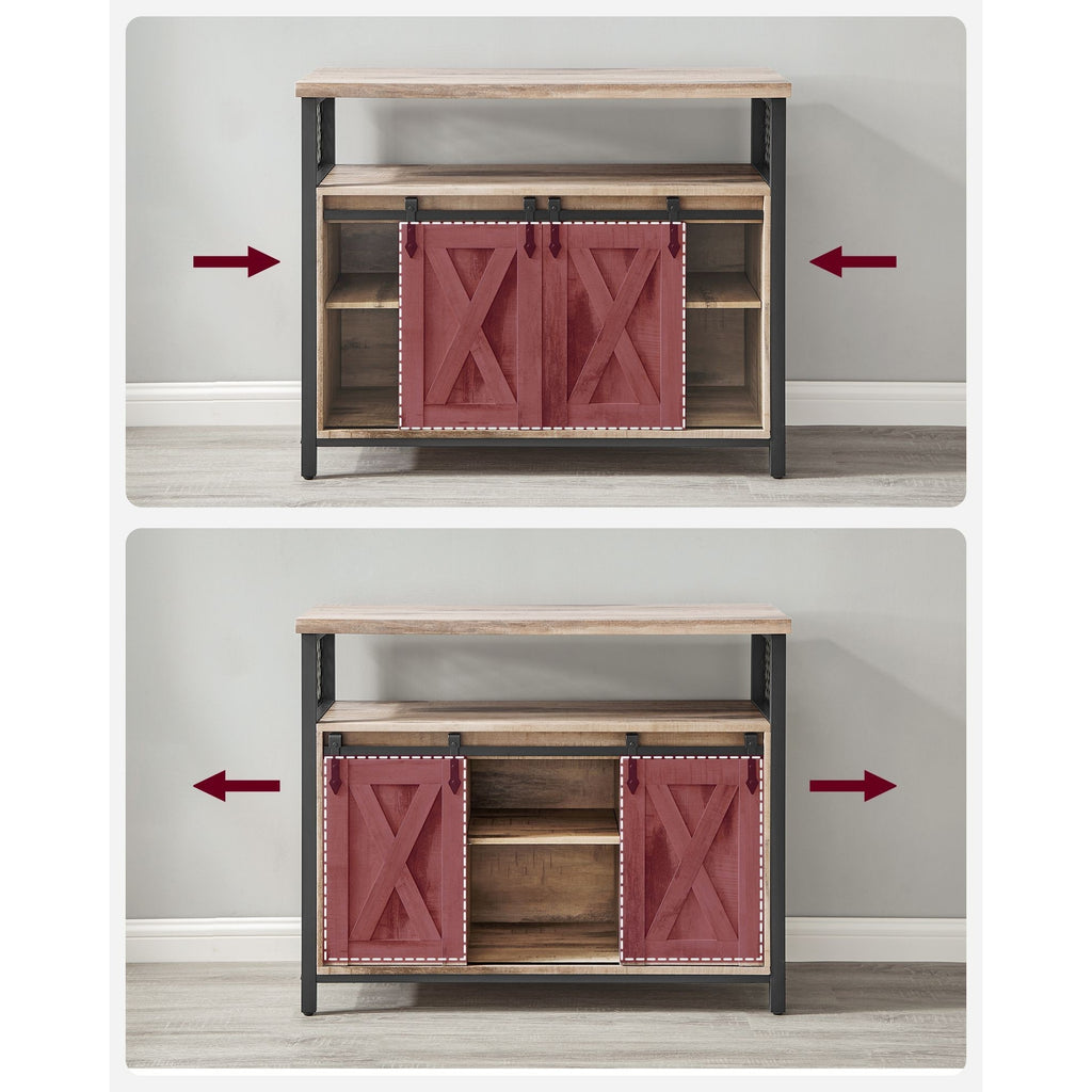 VASAGLE Komód elhúzható ajtókkal és nyitott polcokkal, homokbarna 100x33x80cm – 6. kép