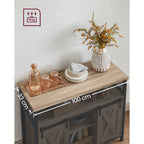 VASAGLE Komód elhúzható ajtókkal és nyitott polcokkal, homokbarna 100x33x80cm – 7. kép