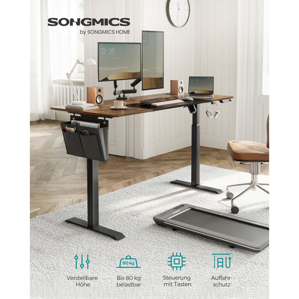 SONGMICS Íróasztal, elektromosan állítható magasság, rusztikus barna és fekete 70 x 160 x (72-120) cm – 2. kép