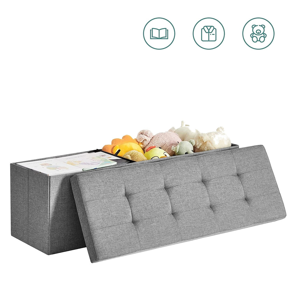SONGMICS Összecsukható vászon tárolópuff, szürke 110x38x38cm – 4. kép