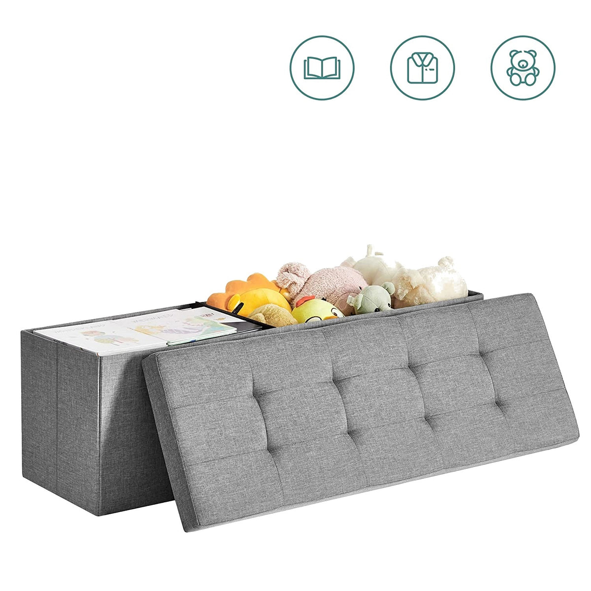 SONGMICS Összecsukható vászon tárolópuff, szürke 110x38x38cm – 4. kép