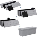 SONGMICS Összecsukható vászon tárolópuff, szürke 110x38x38cm – 5. kép