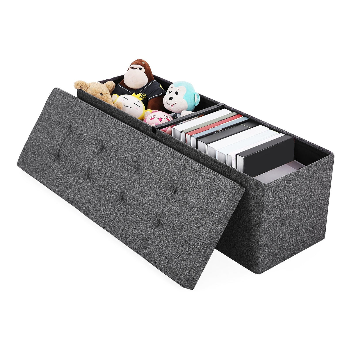 SONGMICS Összecsukható vászon tárolópuff, sötétszürke 110x38x38cm – 2. kép