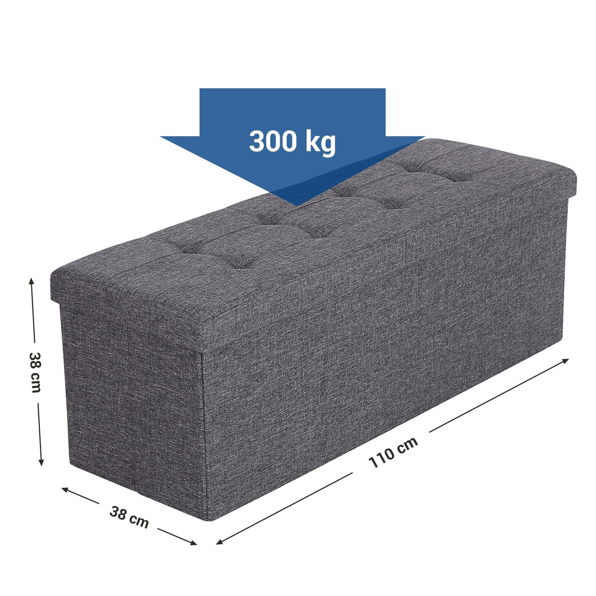SONGMICS Összecsukható vászon tárolópuff, sötétszürke 110x38x38cm – 3. kép