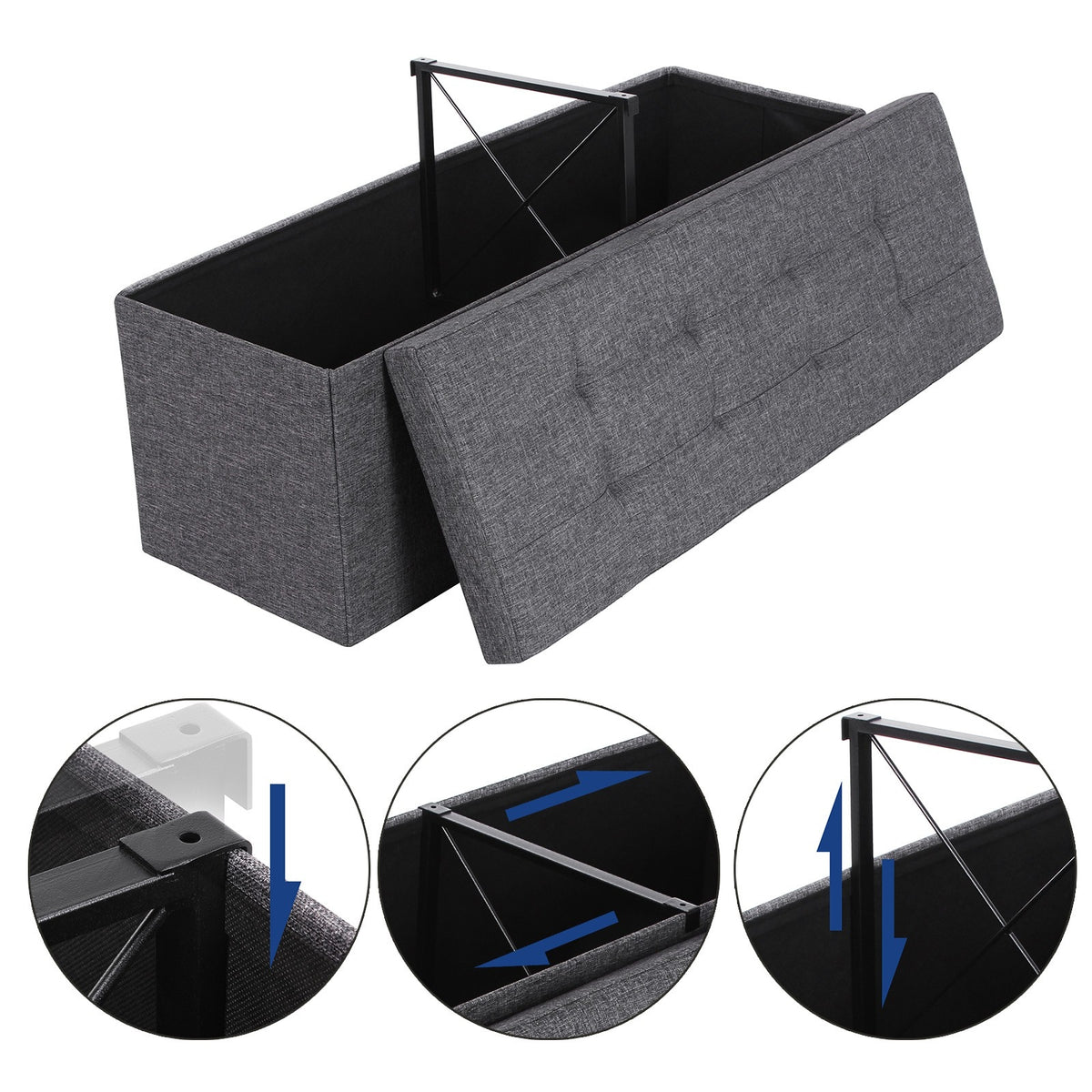 SONGMICS Összecsukható vászon tárolópuff, sötétszürke 110x38x38cm – 4. kép