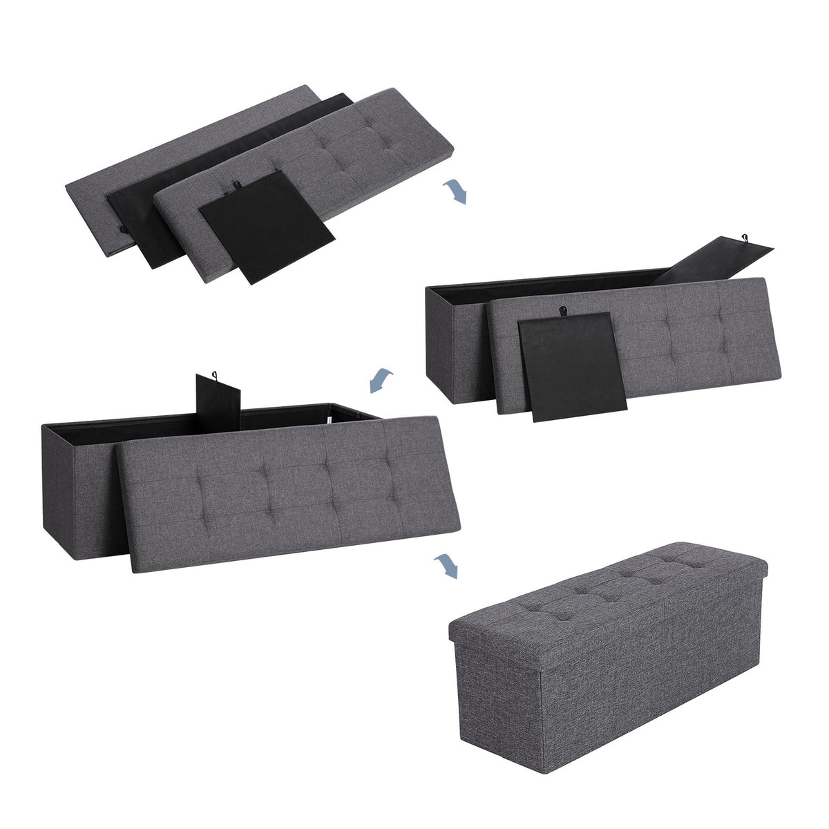 SONGMICS Összecsukható vászon tárolópuff, sötétszürke 110x38x38cm – 5. kép