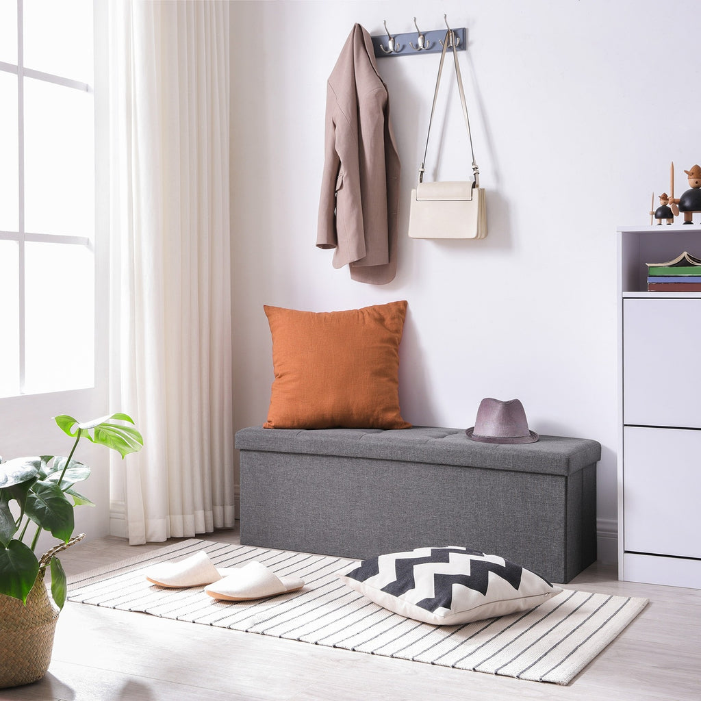 SONGMICS Összecsukható vászon tárolópuff, sötétszürke 110x38x38cm – 6. kép