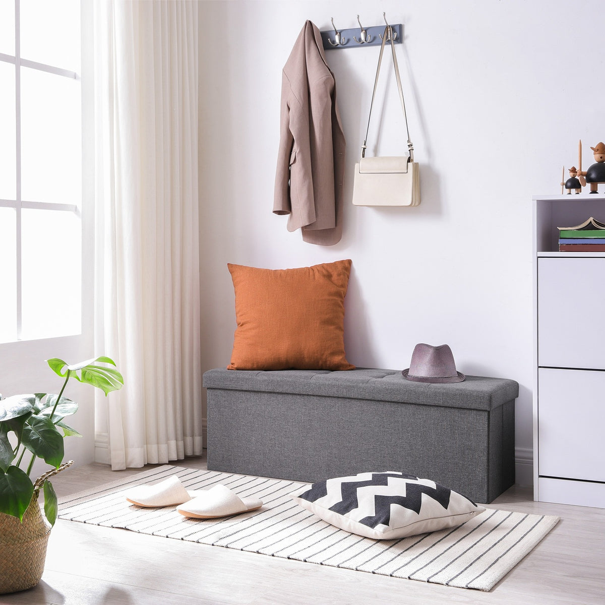 SONGMICS Összecsukható vászon tárolópuff, sötétszürke 110x38x38cm – 6. kép