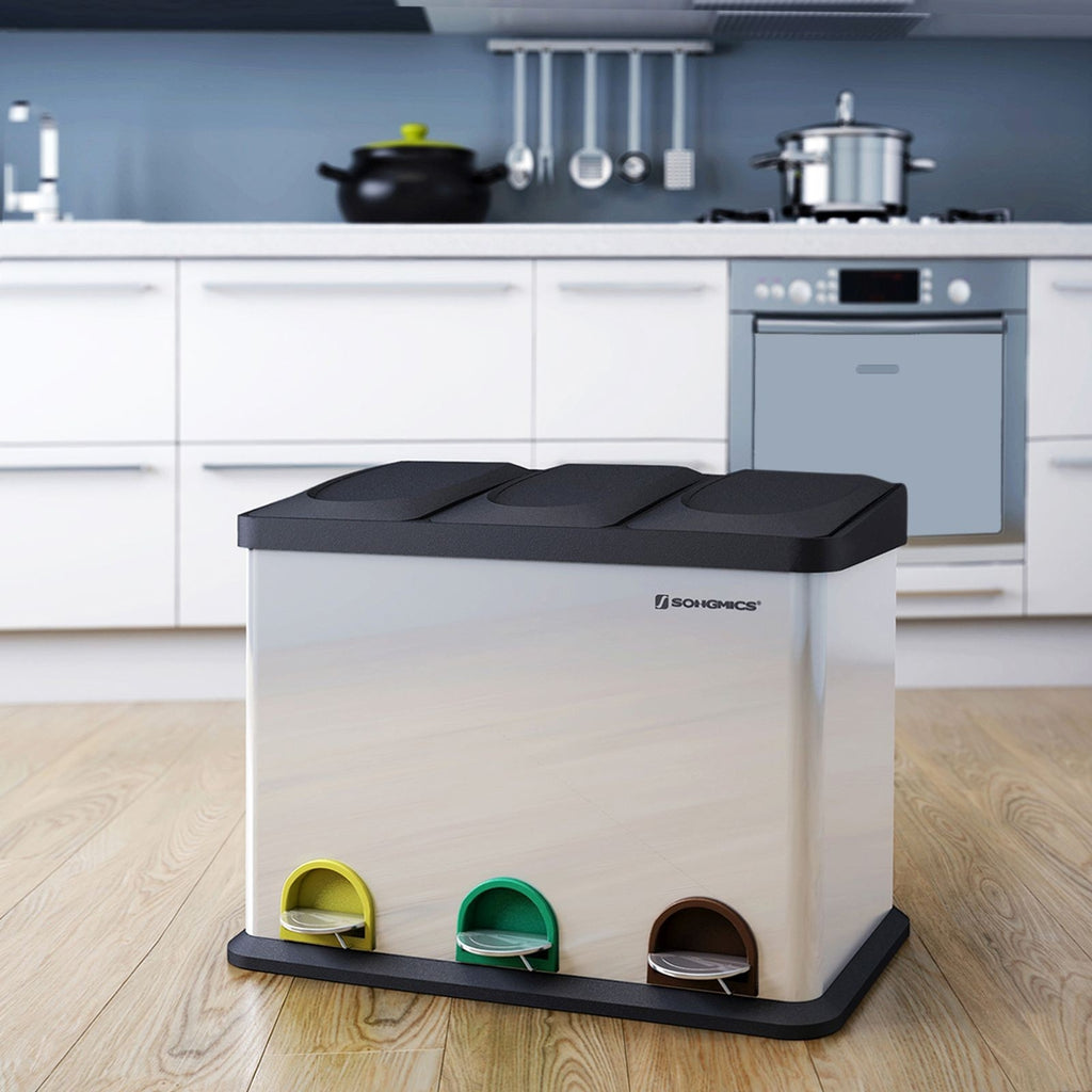 SONGMICS Szelektív szemeteskuka 3x15L, ezüst – 2. kép