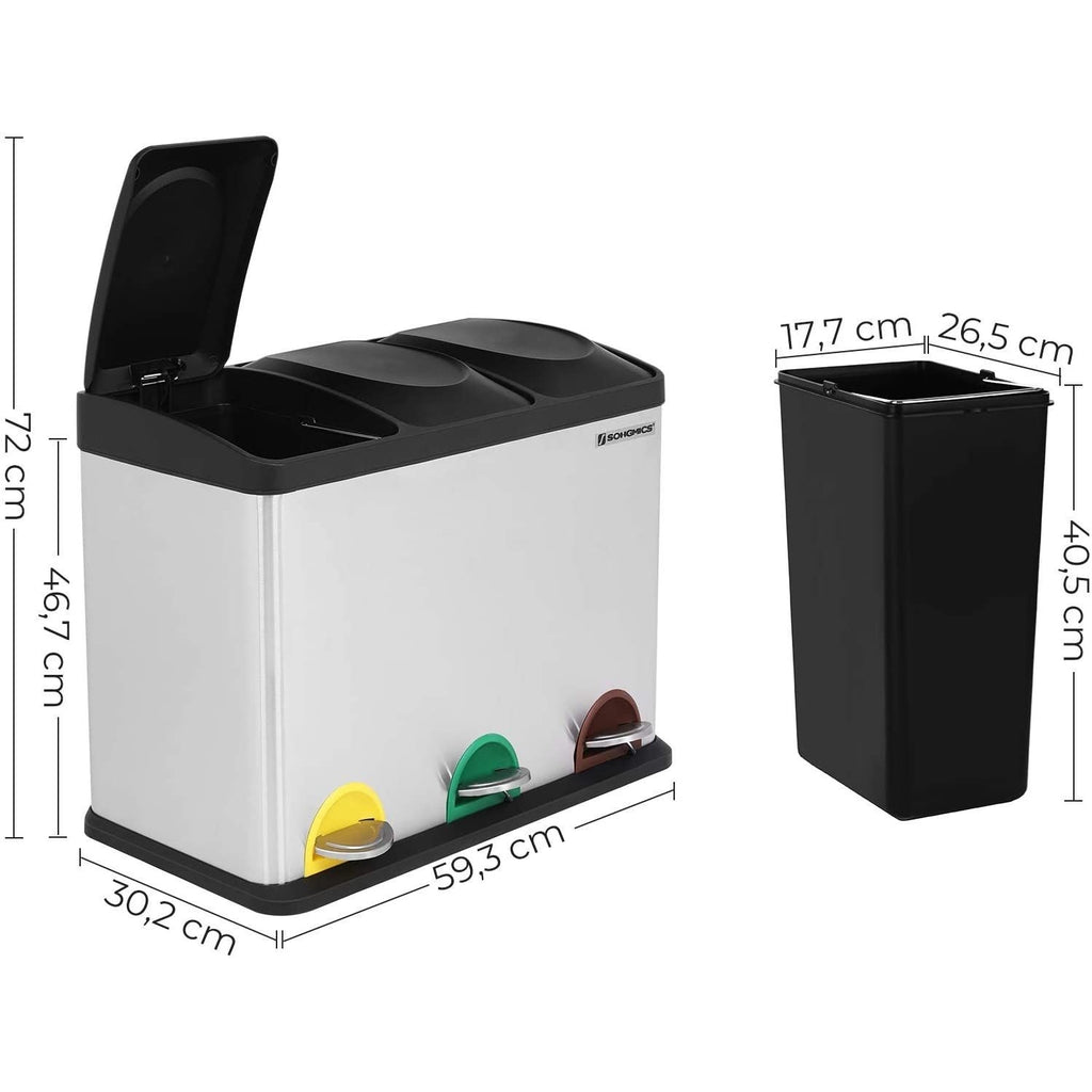 SONGMICS Szelektív szemeteskuka 3x15L, ezüst – 3. kép