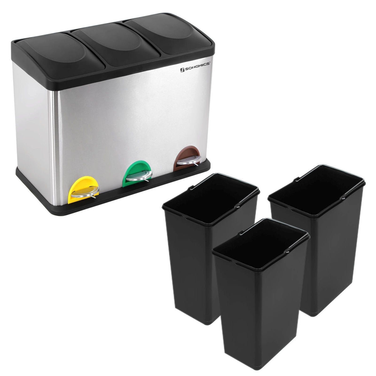 SONGMICS Szelektív szemeteskuka 3x15L, ezüst – 9. kép