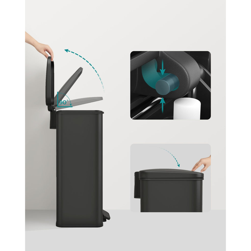 SONGMICS Pedálos szemeteskuka 40L, fekete, 15 szemeteszsákkal – 4. kép
