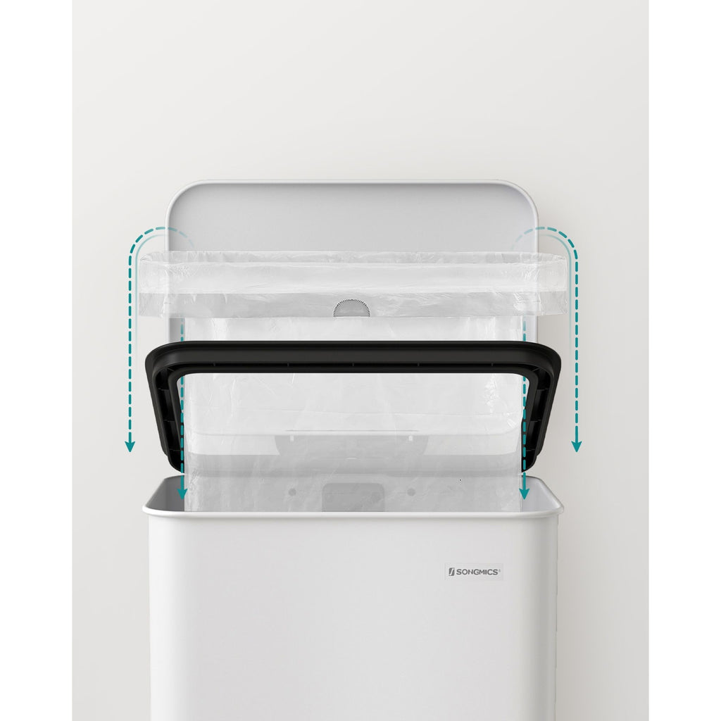 SONGMICS Pedálos szemeteskuka 40L, fehér, 15 szemeteszsákkal – 5. kép