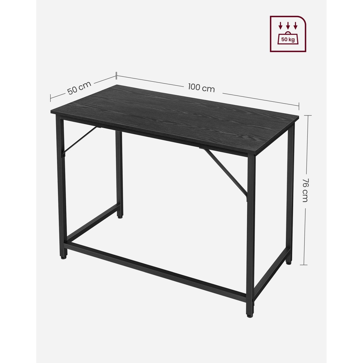 VASAGLE Íróasztal, fekete 100x50x75cm – 3. kép