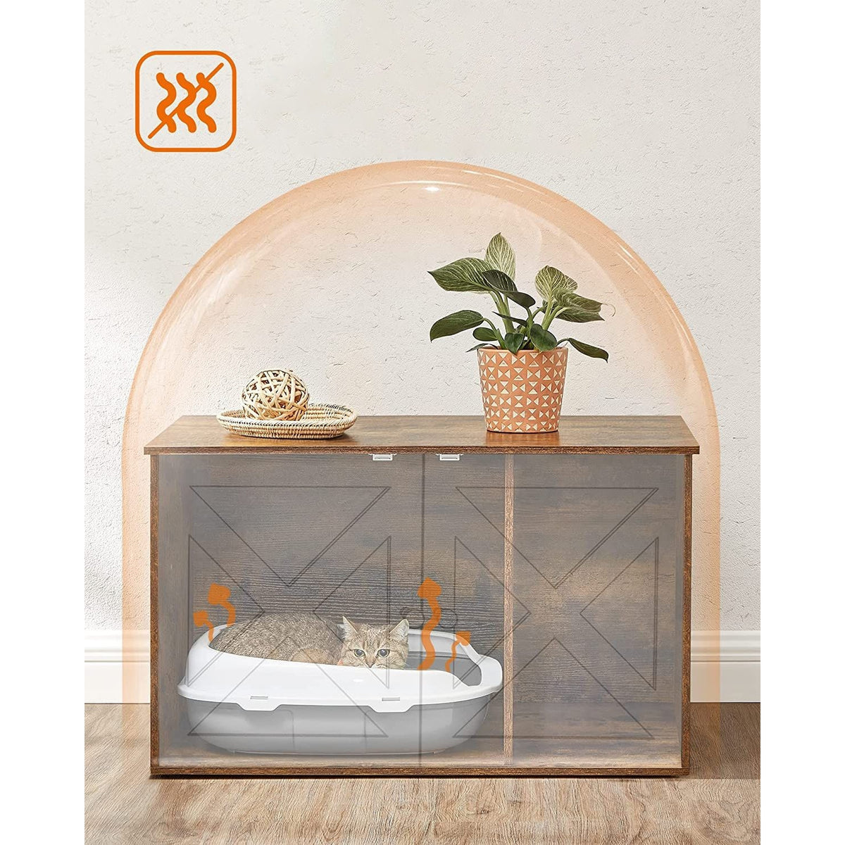 FEANDREA Macska alomszekrény, alomtálca tartó, rusztikus barna 80x53x50cm – 10. kép