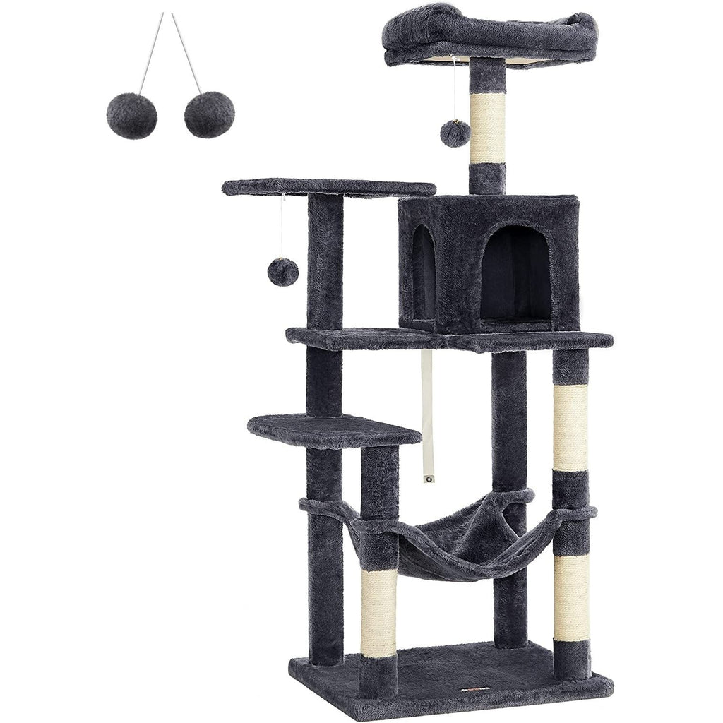 FEANDREA Macska kaparófa, többszintes macskatorony, szürke 55x45x143cm – 1. kép
