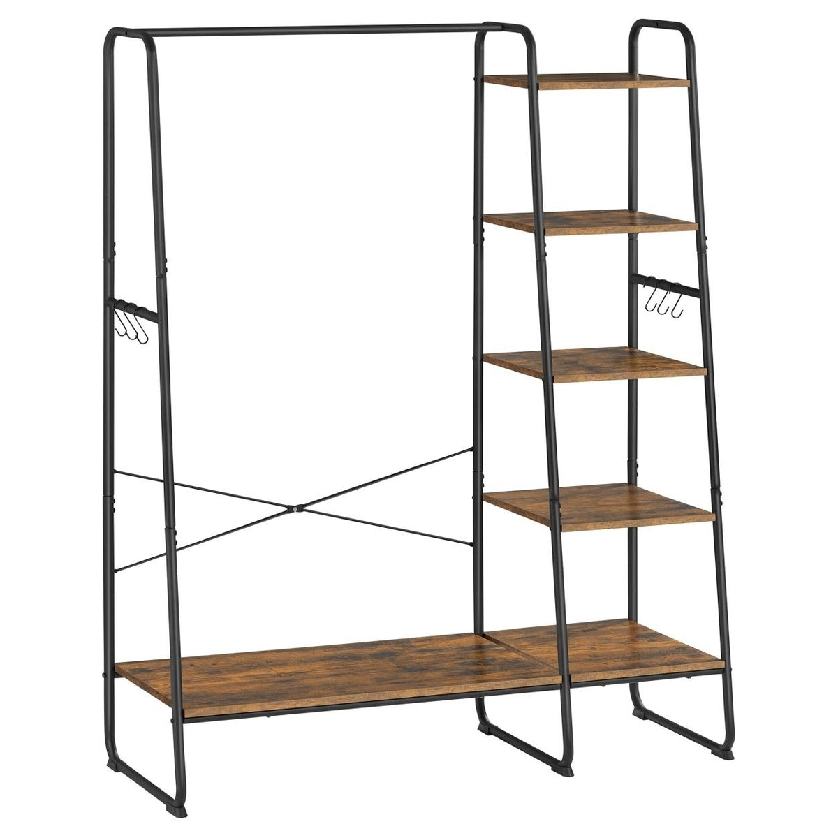 VASAGLE Ruhatároló, ruhaakasztó, 5 szintes polccal, 6 akasztóval, ‎45 x 120 x 160 cm, rusztikus barna – 1. kép
