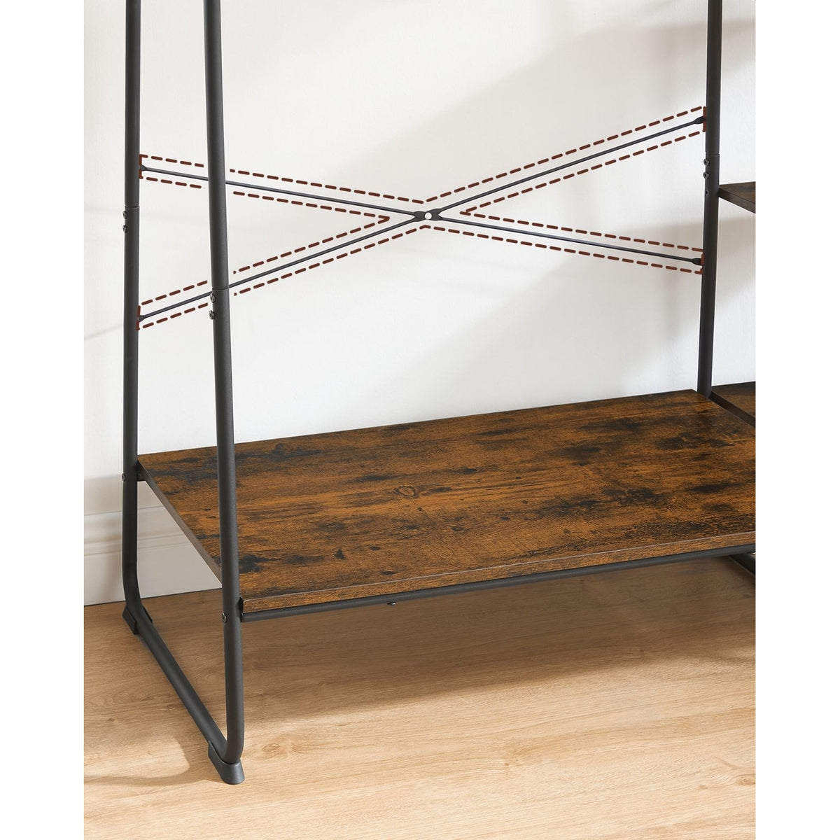 VASAGLE Ruhatároló, ruhaakasztó, 5 szintes polccal, 6 akasztóval, ‎45 x 120 x 160 cm, rusztikus barna – 10. kép