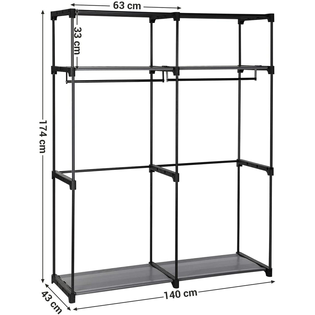 SONGMICS Szövet ruhatároló szekrény hordozható gardrób, szürke 140x43x174cm – 3. kép