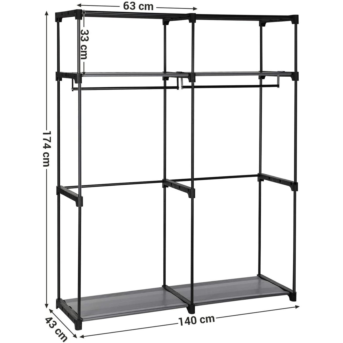 SONGMICS Szövet ruhatároló szekrény hordozható gardrób, szürke 140x43x174cm – 3. kép