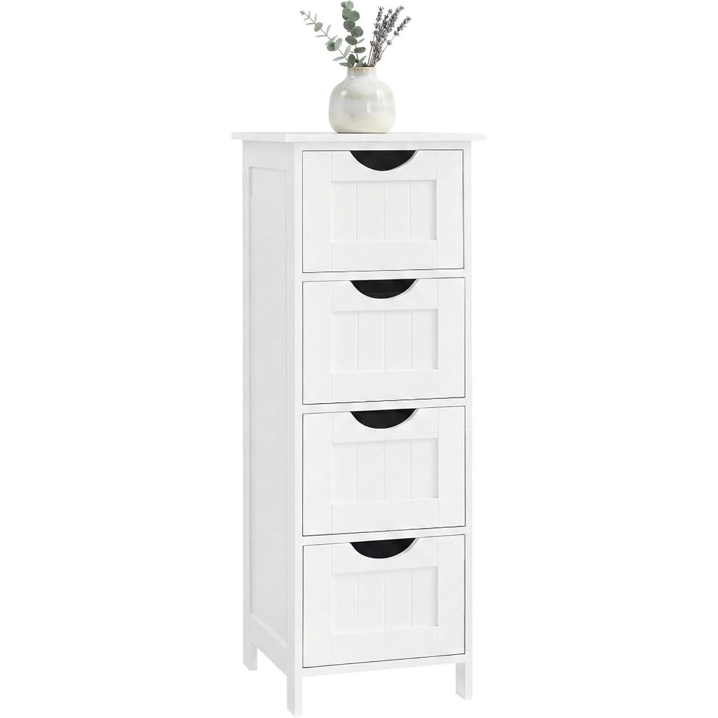 VASAGLE Fiókos álló szekrény 4 fiókkal, fehér 30x30x82cm – 1. kép