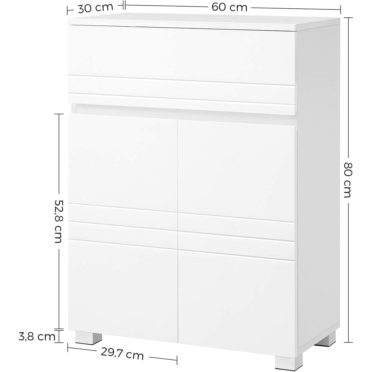 VASAGLE fehér fürdőszobaszekrény 2 ajtóval és 1 fiókkal, 60 × 30 × 80 cm – 3. termékkép