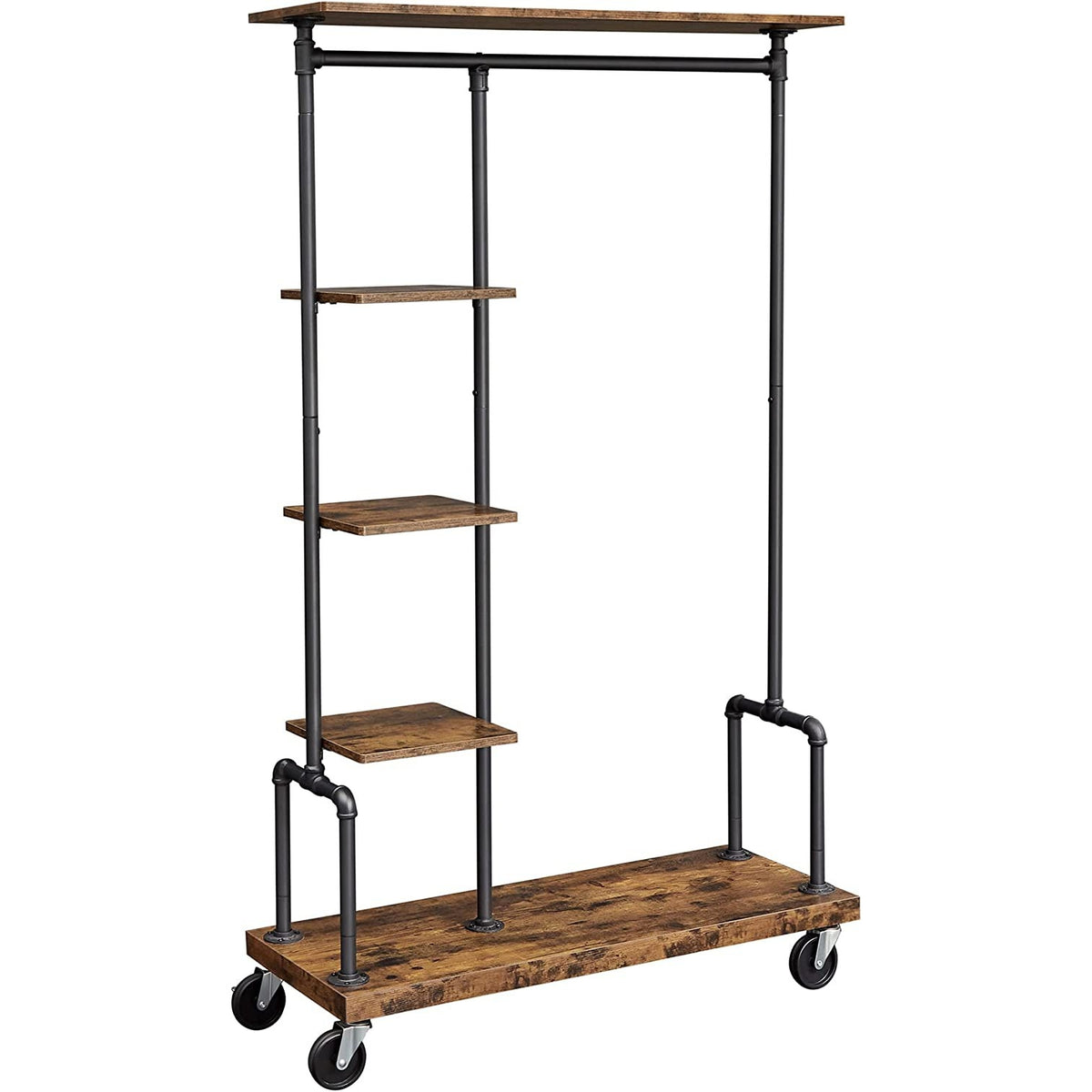 VASAGLE Gurulós ruhaállvány polcokkal, fekete, 103 × 40 × 174 cm – termékkép 2