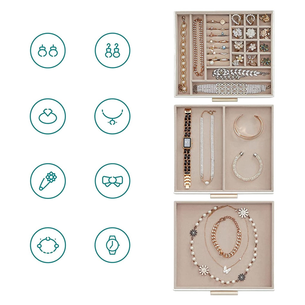 SONGMICS Ékszerdoboz üvegfedéllel és 2 fiókkal, fehér, 23 cm – termékkép 2