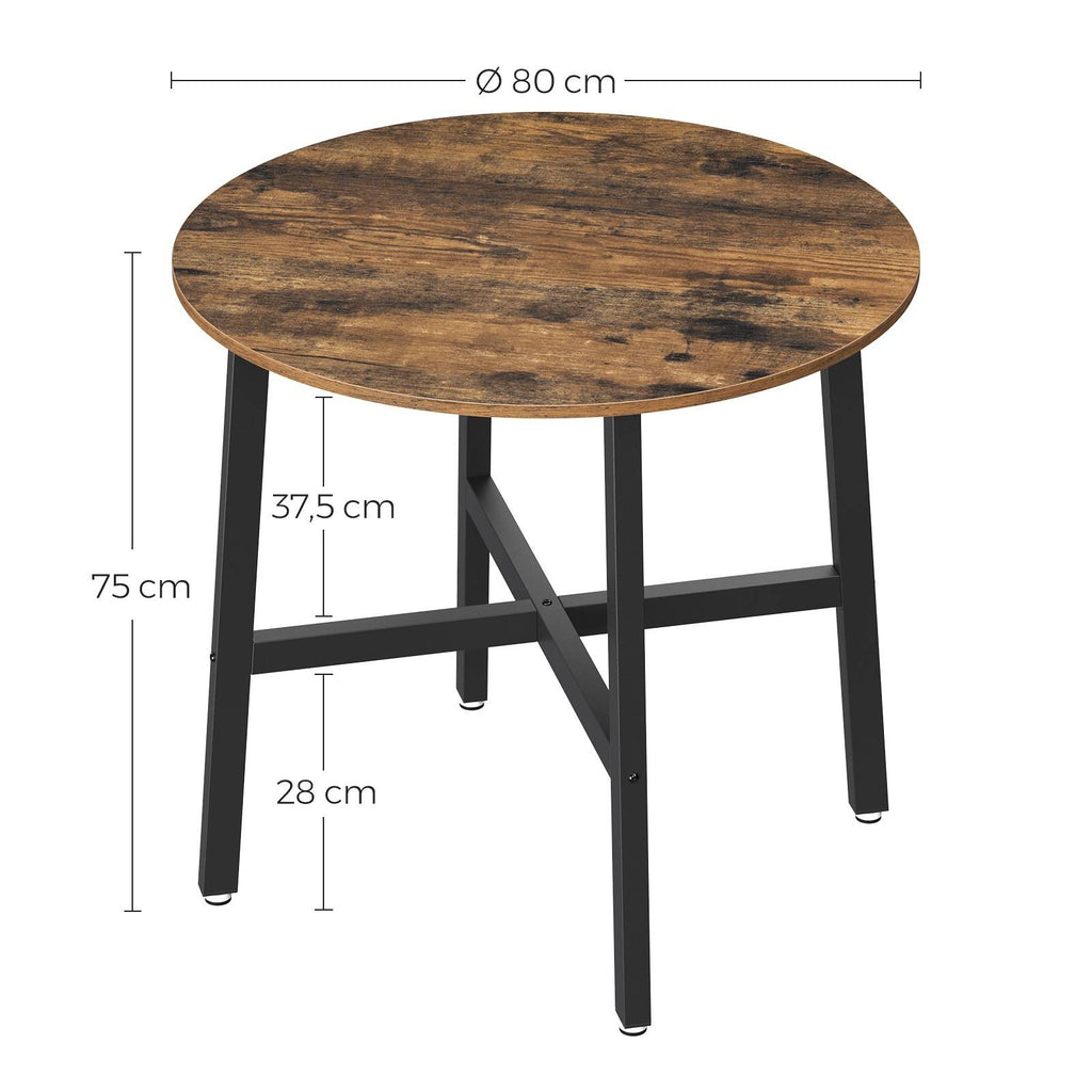 VASAGLE kerek étkezőasztal, rusztikus barna, 80 × 80 × 75 cm – 3. termékkép