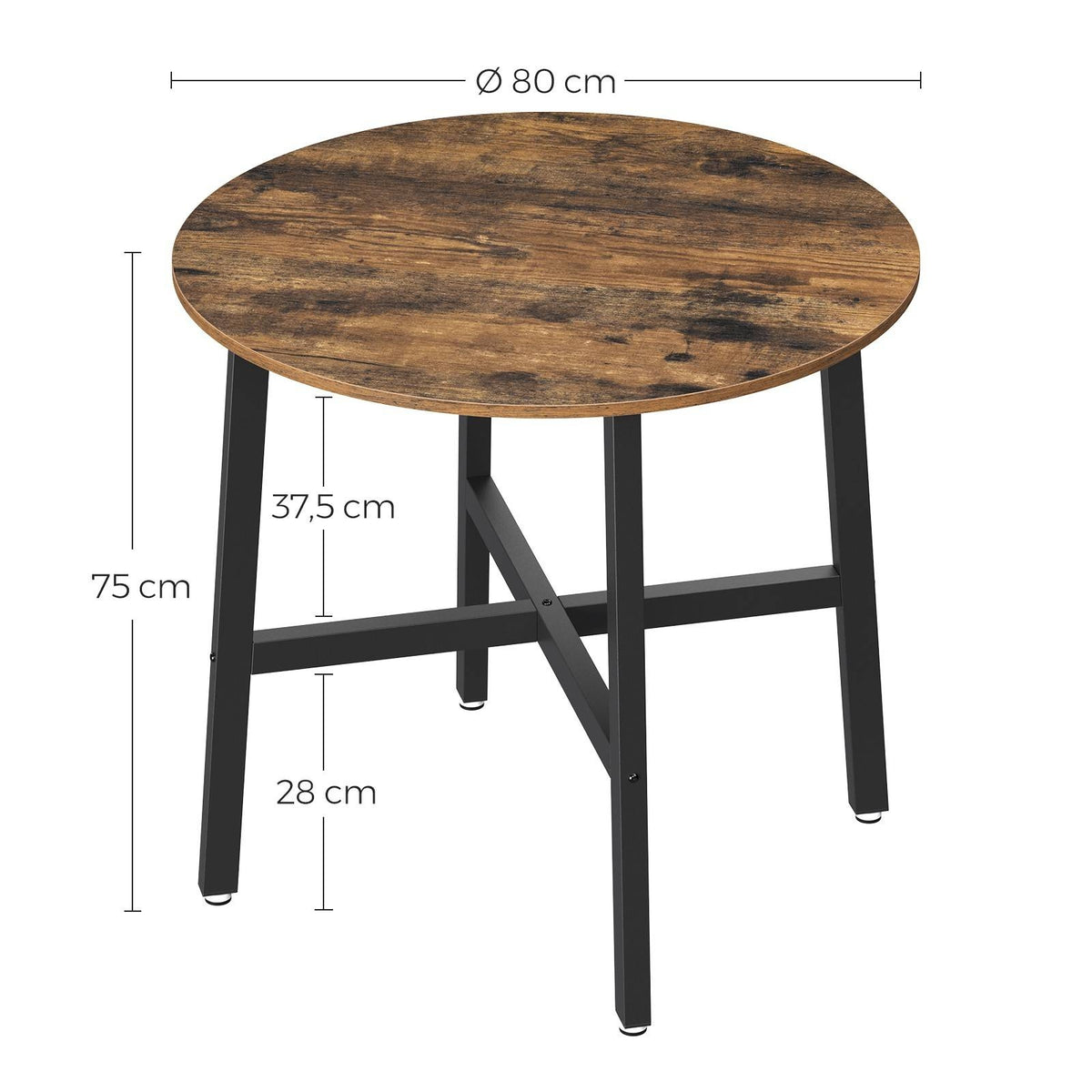 VASAGLE kerek étkezőasztal, rusztikus barna, 80 × 80 × 75 cm – 3. termékkép