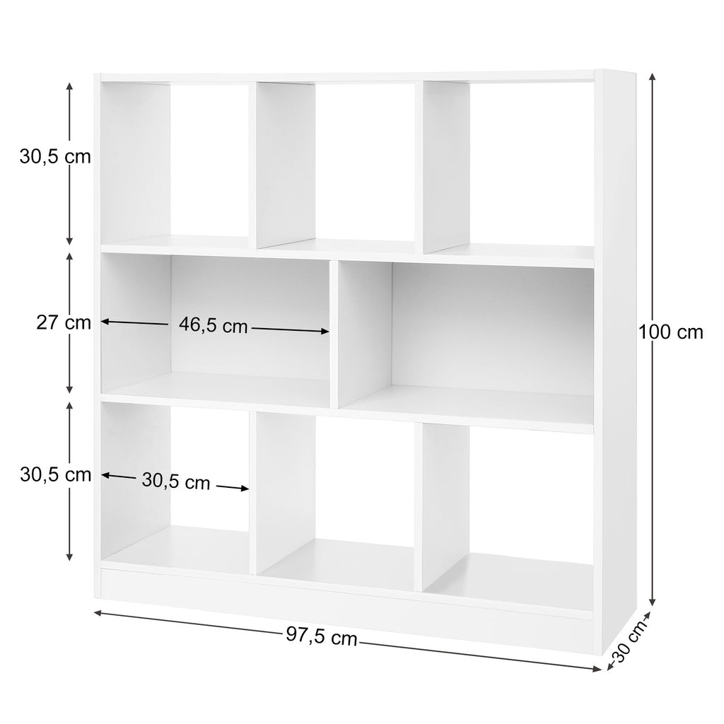 VASAGLE Fehér könyvespolc és térelválasztó, 97 × 30 × 100 cm – termékkép 3