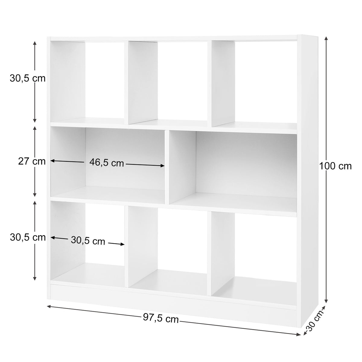 VASAGLE Fehér könyvespolc és térelválasztó, 97 × 30 × 100 cm – termékkép 3