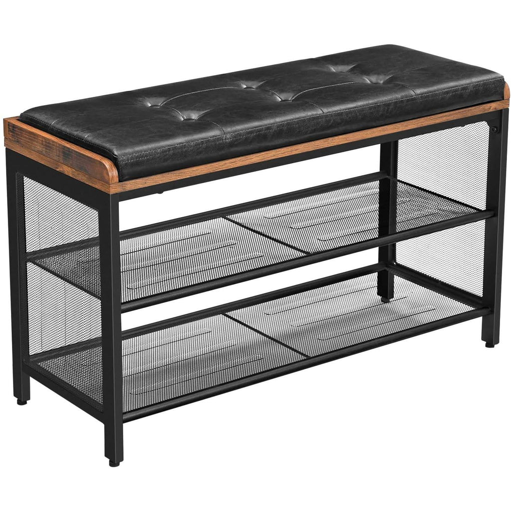VASAGLE Párnázott cipőtároló pad 2 polccal, rusztikus barna, 80 cm – termékkép 2