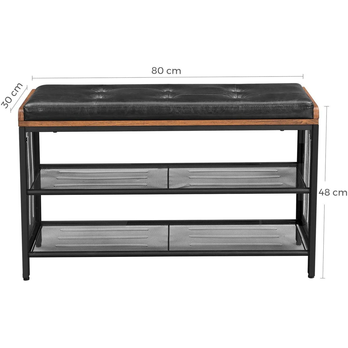 VASAGLE Párnázott cipőtároló pad 2 polccal, rusztikus barna, 80 cm – termékkép 3