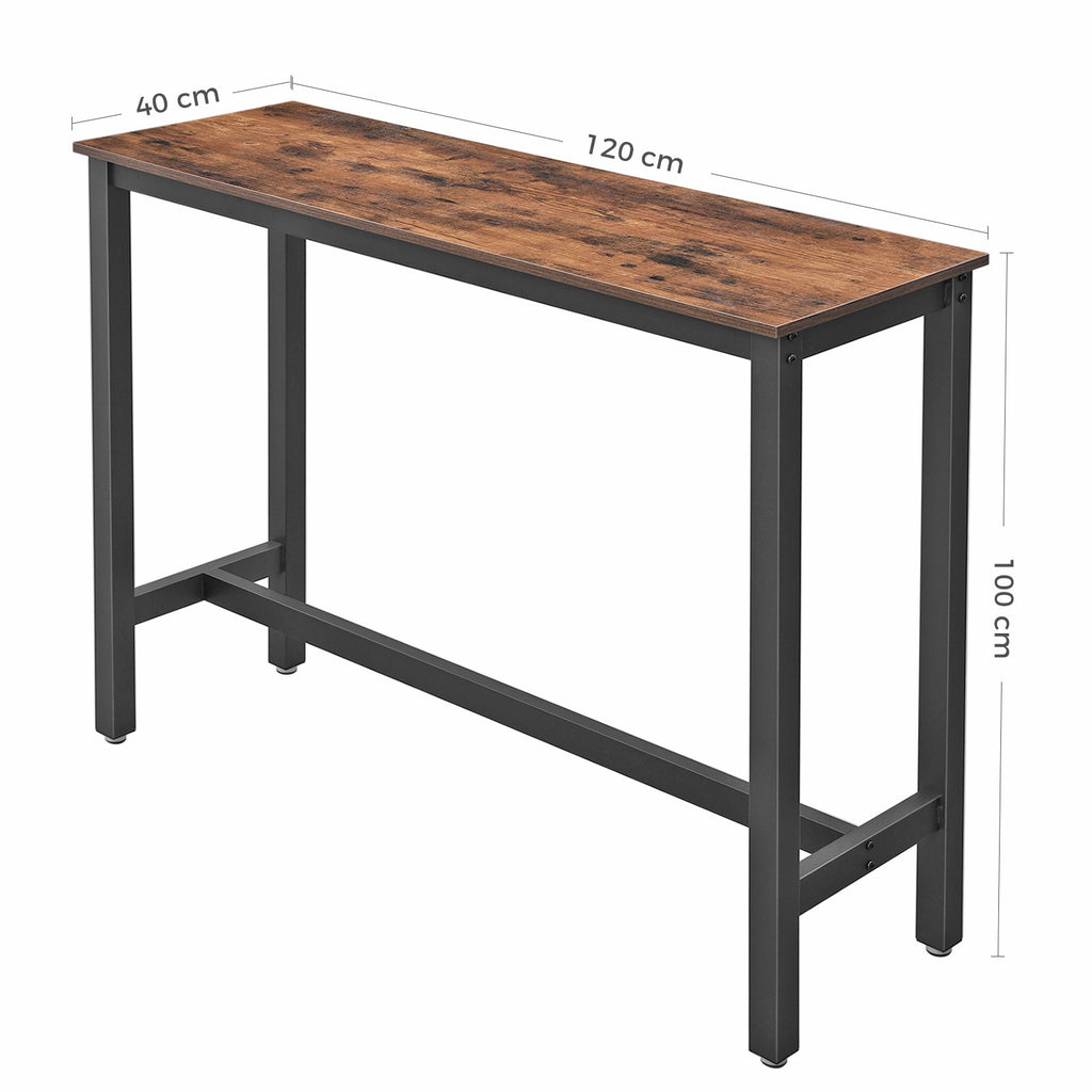 VASAGLE Keskeny konyhai bárasztal, rusztikus barna, 120 × 40 × 100 cm – termékkép 3