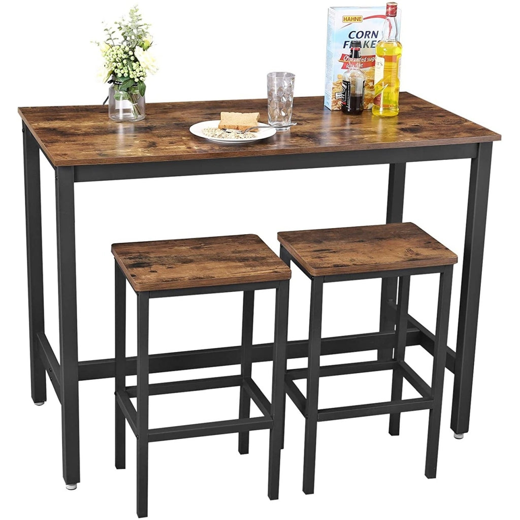 VASAGLE Bárasztalszett 2 székkel, rusztikus barna, 120 × 60 cm – termékkép 1
