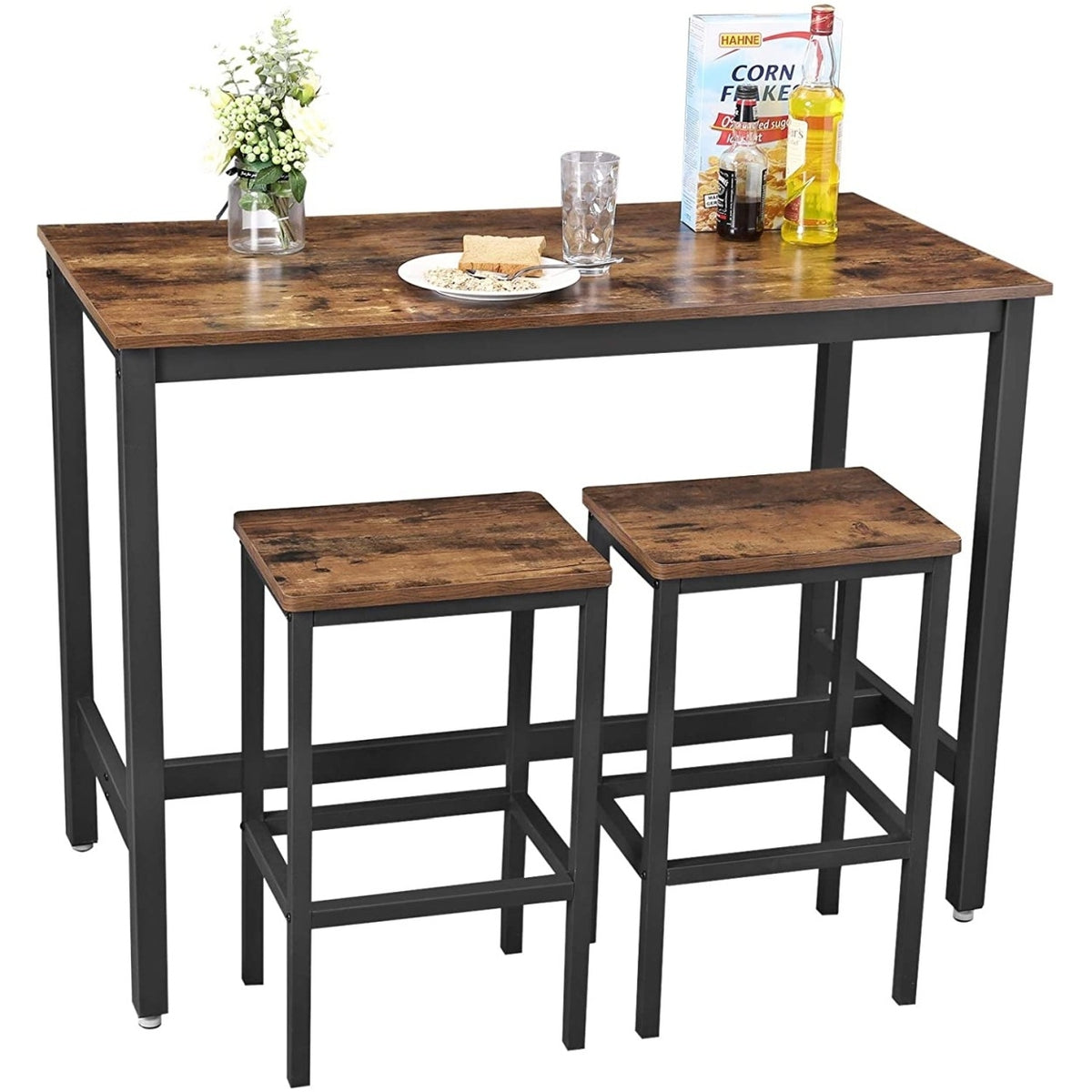 VASAGLE Bárasztalszett 2 székkel, rusztikus barna, 120 × 60 cm – termékkép 1