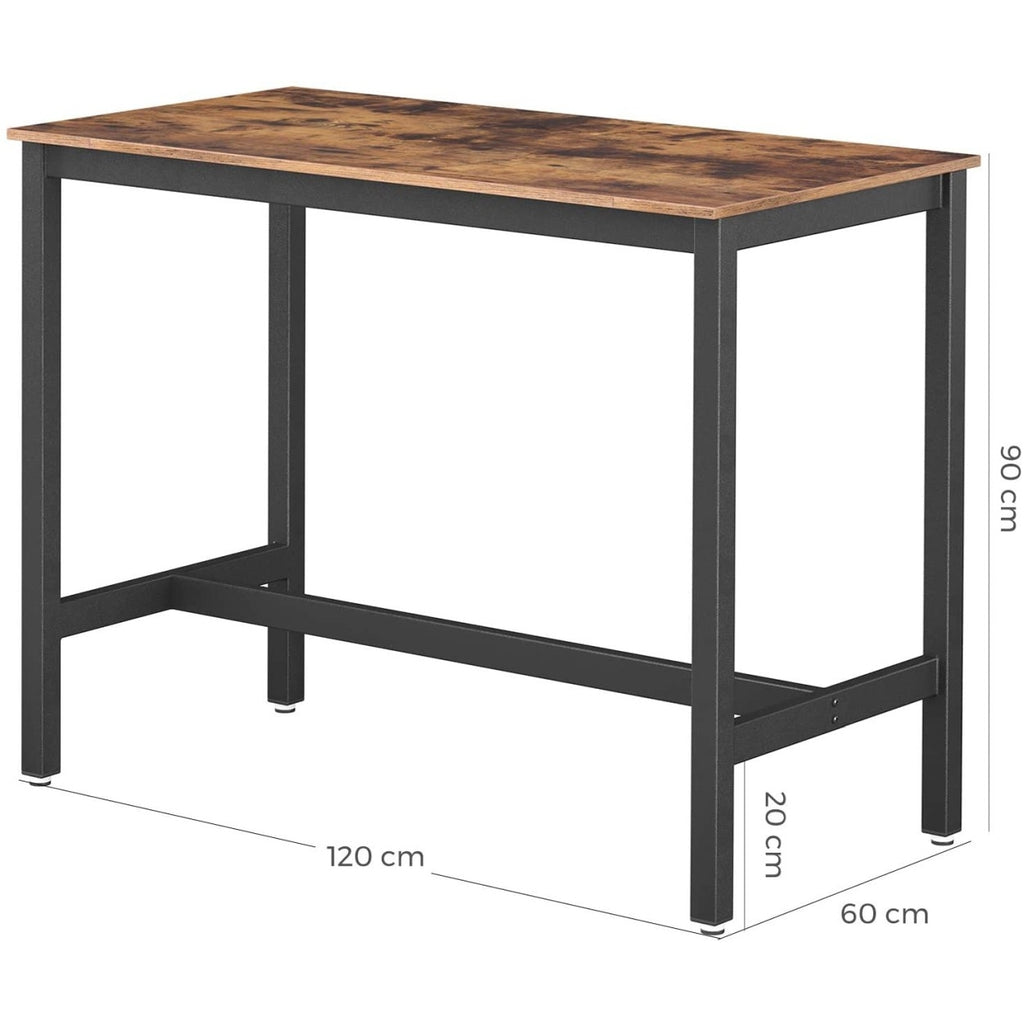 VASAGLE rusztikus barna bárasztal fekete acélvázzal, 120 × 60 × 90 cm – 3. termékkép