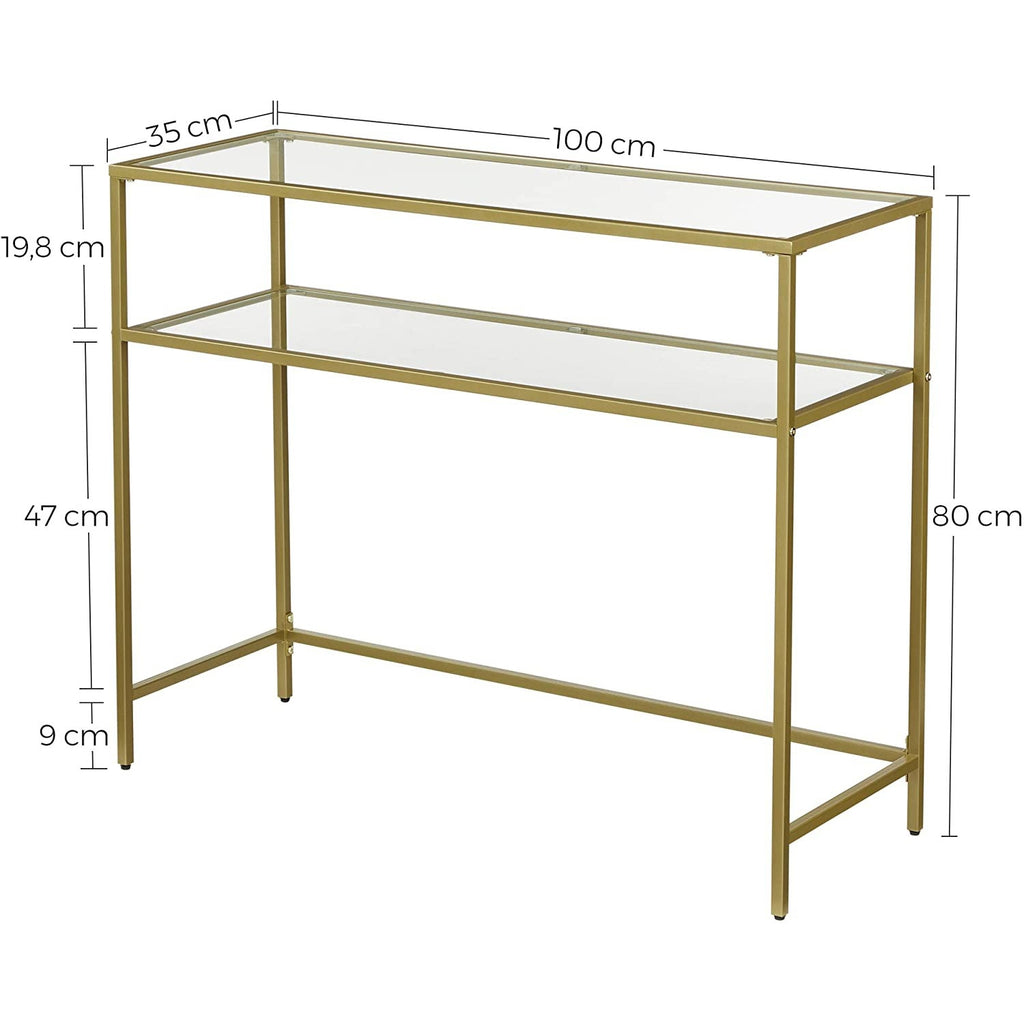VASAGLE Arany konzolasztal edzett üveglappal, 100 × 35 × 80 cm – termékkép 2